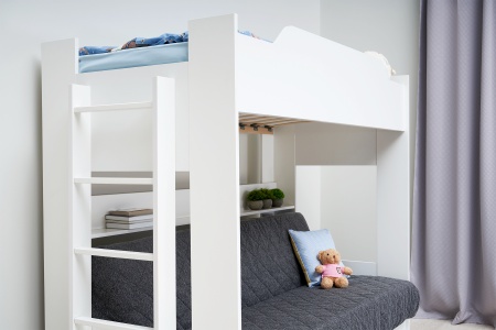 Двухъярусная кровать с диван-кроватью темно-серый / белый